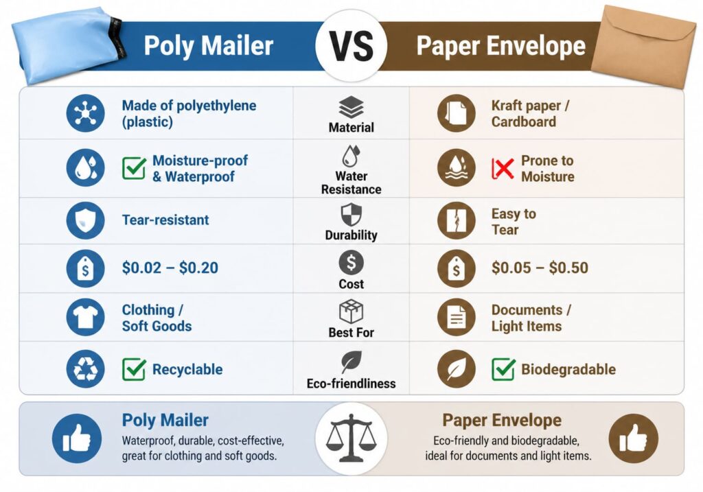 Poly Mailers vs Paper Envelopes- Key Differences